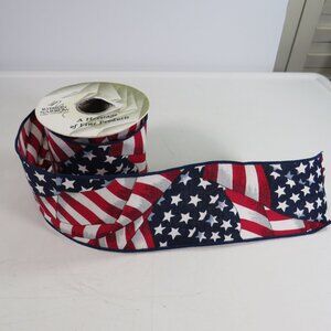 Patriotic Fabric Wired Vintage Ribbon (looks good front & back) Flag Red Blue
